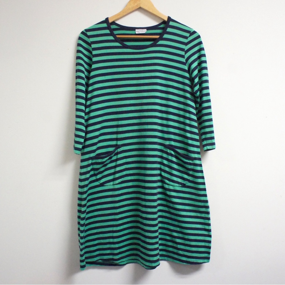 MARIMEKKO Green Tiia Striped 3/4 Sleeve Tunic Tee Dress Pockets Size S